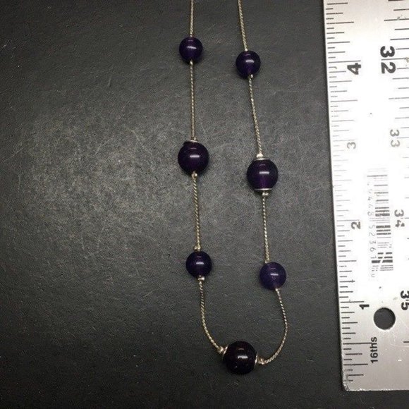 Dark Purple Necklace Round Bead Silver Chain Classic Retro Boho - Picture 4 of 5